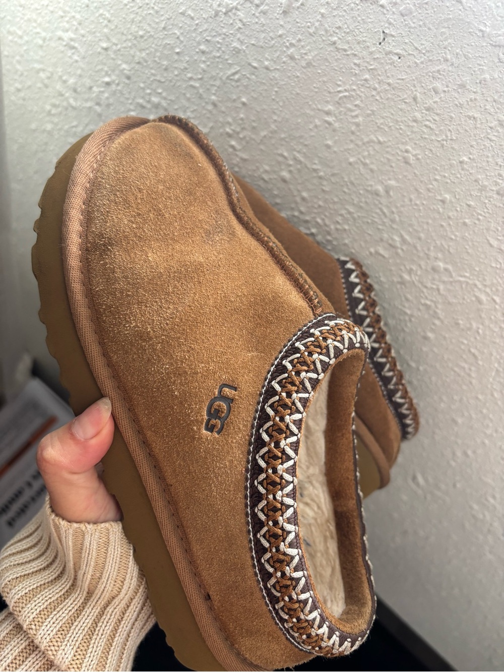 UGG Chestnut Suede Slip-On Loafers with Braided Trim